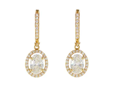 עגילי יהלום אובל בשילוב יהלומים מסביב אובל 2.11 קראט יהלומים מסביב 0.45 קראט