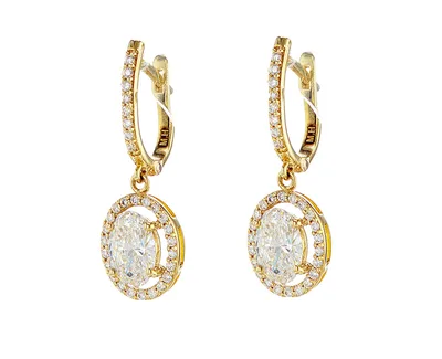 עגילי יהלום אובל בשילוב יהלומים מסביב אובל 2.11 קראט יהלומים מסביב 0.45 קראט