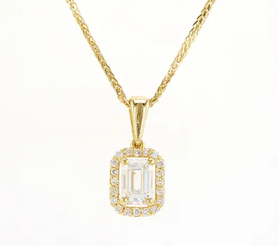 שרשרת יהלום מלבן מרכזית 1.10 קראט עם אבנים מסביב 0.20 קראט