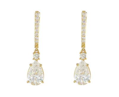 עגילים תלויים טיפה מרכזית 3.18 שיבוץ שני אבנים 0.16 קראט אבנים קטנות 0.20 קראט